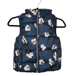 H&M Blue Mickey Mouse Puffer Vest With Hood 6X/7